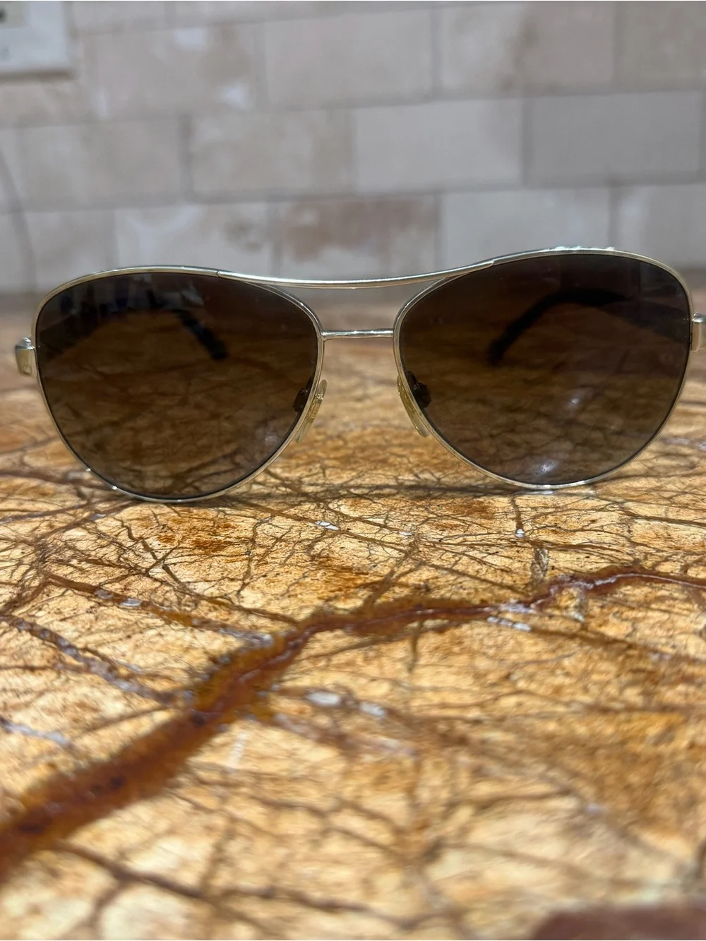 Burberry Aviator Sunglasses - Silver Frame with Brown Lenses